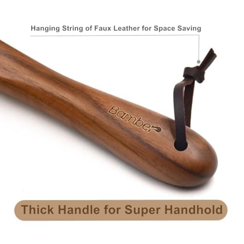 Bamber Wooden Shoe Horn Wood Shoehorn with Handle for Seniors Women Men Kids, 15'' Long, Black Walnut 6