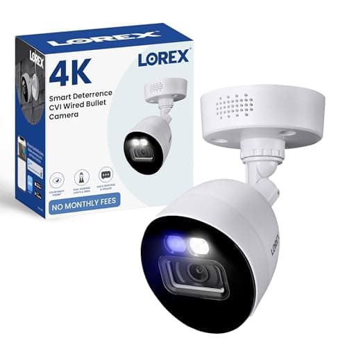 Lorex Indoor/Outdoor 4K Ultra HD Smart Deterrence CVI Wired Add-On Bullet Security Camera | Color & IR Night Vision | Dual Warning LED Lights | Siren | Built-in Speaker | IP67 | White