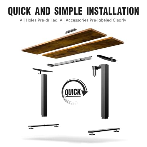 Veken 55 Inch, Height Adjustable Sit Stand Up, Wood Desktop, Work Home Office Computer PC Table, Tall Standup Workstation, Gaming Writing Study Bedroom Rising Desks, Brown 6