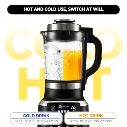 Blenders for Kitchen 59oz Glass Blenders with Heating, 1200W Adjustable blender for smoothies High Speed Food Processors Professional blender with Keep Warm 14 Functions Auto Clean for Soups Sauces 6