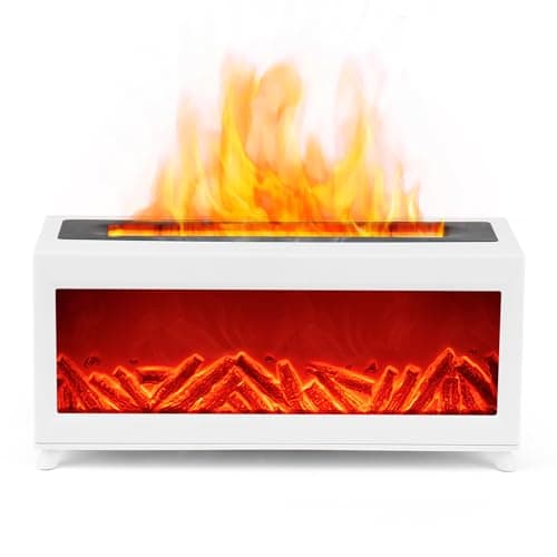 PATNOLE Essential Oil Diffuser,Aromatherapy Diffuser,220ml Ultrasonic Cool Mist Humidifier, Fireplace Colorful Flame Oil Diffusers for Home, Large Room, Office, Timer or Waterless Auto-Off. (White)