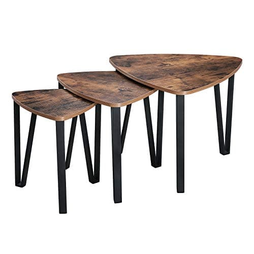 VASAGLE Nesting Coffee Tables, End Tables Set of 3 for Living Room Bedroom, Industrial Small Stacking Side Tables with Metal Frame for Couch, Rustic Brown and Black ULNT13X, 23.1 x 23.1 x 17.7 Inches