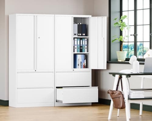 Letaya Metal Storage Cabinets for Home Office,File Cabinet-2 Drawers with Lock and Adjustable Shelves-Hang Legal/Letter/A4/F4 Size Filing-White 4