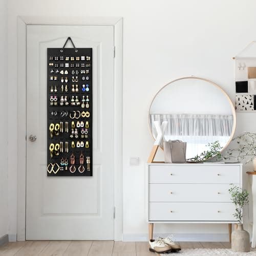Lolalet Hanging Earring Holder Organizer with 20 Hooks for Women, Earring Organizer Wall Earrings Hanger Pierced Earring Storage, Felt Stud Earring Display, 608 Holes for Earrings - Black, 1 Pack 5