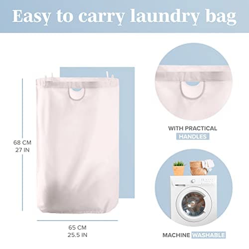 LONBET Laundry Basket with Lid, Made from Breathable Fabric | Aesthetic Clothes Hampers for Laundry with Side Handles & Sturdy Bamboo Frame (26 Gallons - Single, Beige) 7