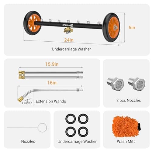 VIGRUE 2-in-1 undercarriage Pressure Washer Attachment,24 Inch Pressure Washer Water Broom with 7 Nozzles,Under Car Washer Cleaner with 3 Pieces Extension Wand,4000 PSI,Orange 7
