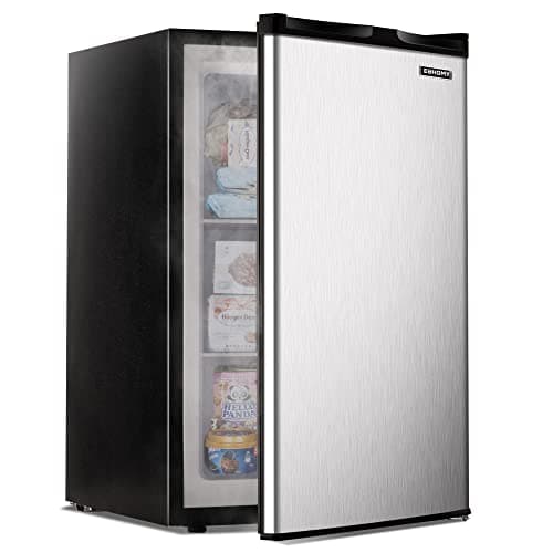 EUHOMY Upright freezer, 3.0 Cubic Feet, Single Door Compact Mini Freezer with Reversible Stainless Steel Door, Small freezer for Home/Dorms/Apartment/Office, Silver