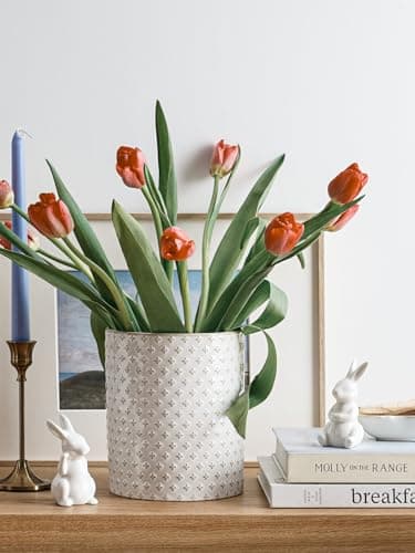 LE TAUCI Utensil Holder for Kitchen Counter - 7.1" Large Ceramic Kitchen Utensil Holder, Embossed Cooking Utensil Crock for Spatula, Spoon - Farmhouse Kitchen Decor & Organizer, White, Clover 5