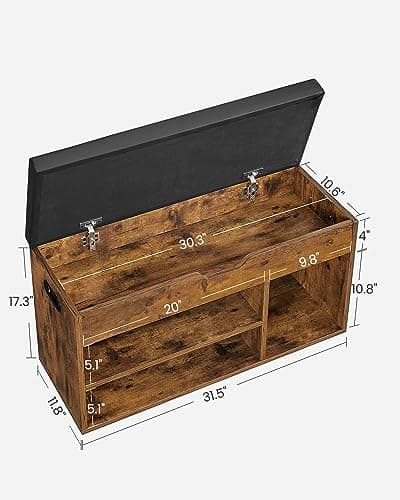 VASAGLE CUSTOS Collection - Storage Bench with Cushion, Shoe Bench, Padded Seat, Hidden Storage, Entryway, Hold up to 300 lb, 11.8 x 31.5 x 17.3 Inches, Rustic Brown and Ink Black ULHS30BX 3
