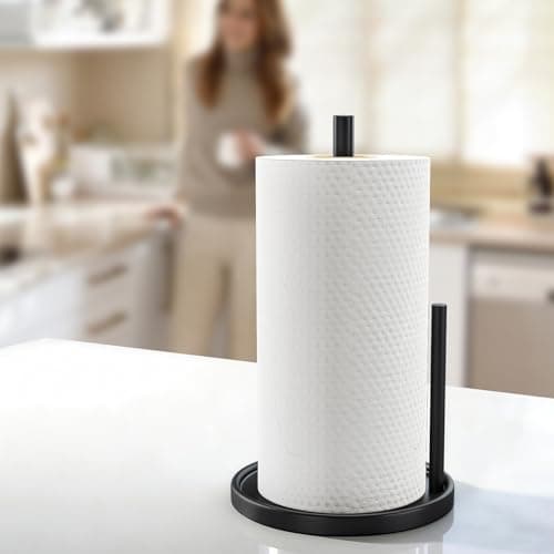 Jesginboo Paper Towel Holder Countertop, Black Kitchen Paper Towels Holder, Paper Roll Holder with Weighted Base 7