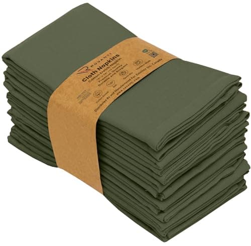 Ruvanti Cloth Napkins set of 12, 18x18 Inches Napkins Cloth Washable, Soft, Durable, Absorbent, Cotton Blend. Table Dinner Napkins Cloth for Hotel, Lunch, Restaurant, Weddings, Parties - Martini Olive 9