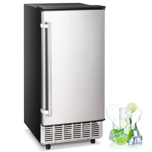 Kismile Built-in Ice Maker Machine, Commercial Lab Ice Maker with 80lbs Daily, Reversible Door, Drain Pump,24H Timer & Self-Cleaning, Under Counter Ice Cube Machine for Home Office(Silver)