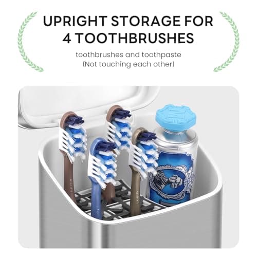 GFWARE Toothbrush Holders with Cover - 5 Slots Tooth Brush Holder for Bathroom, Detachable Bathroom Counter Organizer with Drainage Kids Toothbrush and Toothpaste Holde, Silver 3