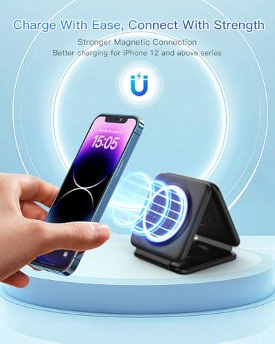 Magnetic Wireless Charger for iPhone: Fodable 3 in 1 Charging Station for Multiple Apple Devices - Travel Charging Pad Dock for Apple Watch iPhone 16 15 14 13 12 Pro Max Plus & Airpod 7