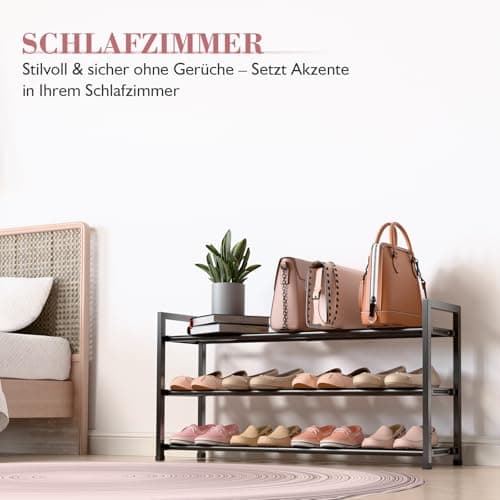 Bumusty 3-Tier Expandable Shoe Rack for Closet, 18“-33” Adjustable Shoe Rack for Small Space, Small Shoe Organizer for Front Door, Sturdy Metal, Black 6