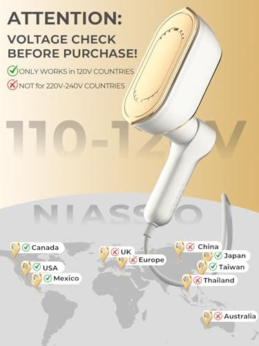 NIASSO Portable Travel Steamer, 1200W Handheld Fabric Steamer for Clothes, 4 Modes with LCD Display, Powerful Wrinkle Remover for Home & Travel, 150ml Water Tank, 10S Fast Heat-Up, 180° Swivel Handle 6