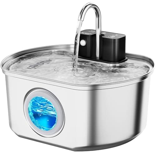Cat Water Fountain Stainless Steel - Wireless 3.2 L/108 oz Battery Operated Automatic Pet Drinking Fountain for Cats - Cordless Water Dispenser with 4000 mAh Rechargeable Battery (1 Filter)