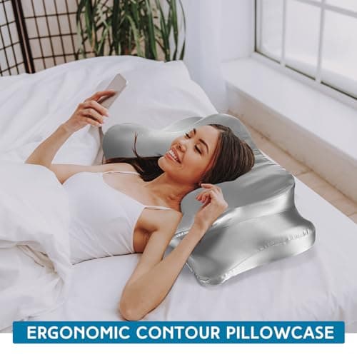 Hahafelt Cervical Neck Pillowcase (Only Pillowcase) Satin Pillow Cover with Zipper Ergonomic Contour Pillow Cover for Side Back Stomach Sleepers(Gray,Queen Size) 5