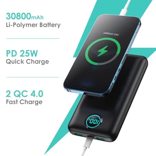 Portable Charger 30,800mAh Power Bank,25W PD QC 4.0 Fast Charging Portable Phone Charger with Tri-Outputs,LCD Display USB C Travel Essentials Battery Pack for iPhone 17/16/15/14,Android Samsung etc 5