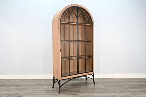 Sunny Designs Ella Arched Metal & Wood Display Cabinet with Glass Doors – Powder-Coated Steel Frame, Magnetic Latches, Adjustable Shelves, Windowpane Design, Living Room Storage (Oak Grove) 5