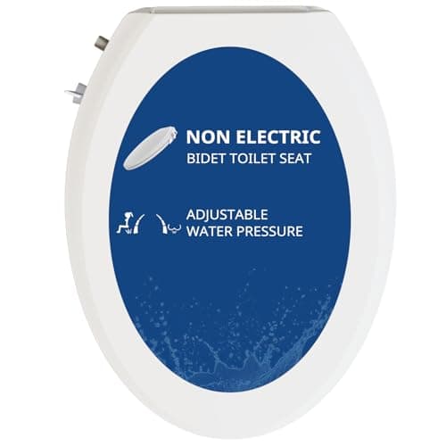 Non-Electric Toilet Bidet Seat, Elongated Seats with Adjustable Water and Dual Nozzle System for Bathroom, Easy Installation, White Bidets Attachment