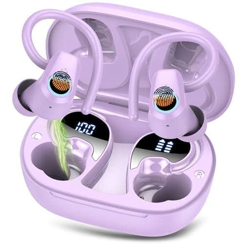 Wireless Earbuds, Bluetooth 5.3 Headphones Sport, In Ear buds Wireless Earbuds Bluetooth 50H Playtime LED Display, Deep Bass Stereo Noise Cancelling Headphones, IP7 Waterproof Earphones, Bright Purple