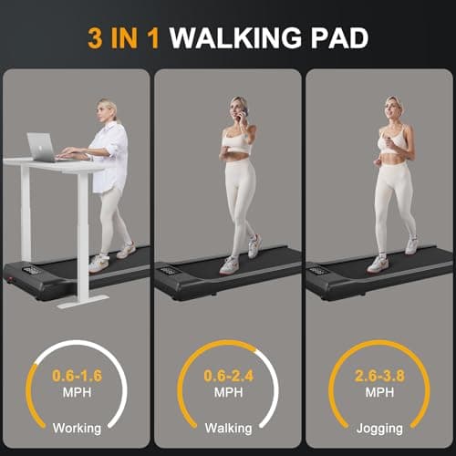 SupeRun Walking Pad, Under Desk Treadmill, 3 in 1 Portable Treadmill with Remote Control LED Display, 2.5 HP Quiet Walking Jogging Machine for Office Home Use, 300 Lbs Capacity 9