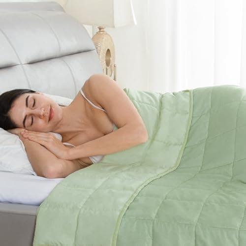 Weighted Blanket 48 x 72 inches 12lbs, Weighted Blankets Twin Size for Adults, Soft Breathable Microfiber Heavy Blanket with Ceramic Beads for Sleep Calm, Cooling Bed Blanket All Season, Olive Green