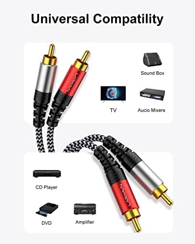 Larxavn RCA Cables, Hi-Fi Sound, Nylon Braided, Shielded RCA Audio Cable for Home Theater, HDTV, Amplifiers, Speakers- 5 Feet 7