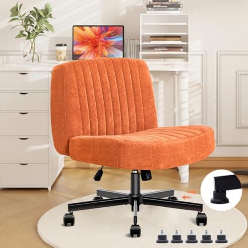 shipborne Convertible Base Criss Cross Chair with Pocket Springs & Thicker and Wider Cushions, Armless Legged Office Chair Relieves Back Pain, Swivel Vanity Chair for Living Room/Office, Orange