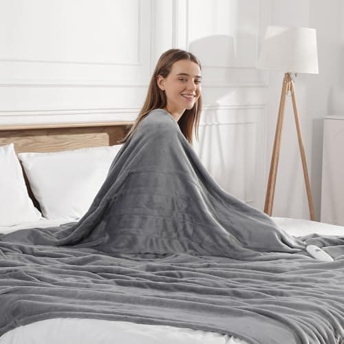 Electric Blanket Heated Blanket Full Size with 5 Heat Levels & 10 Hrs Timer, Premium Cozy Double Flannel Heating Blanket, Fast Heating & Overheating Protection, Grandma Birthday Gifts(Subtle Grey) 6