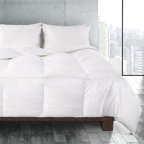 Calvin Klein Almost Down Comforter, 100% Cotton Full/Queen Size Year-Round Warmth Duvet Insert with Corner Tab Ties, 88 in x 96 in, White