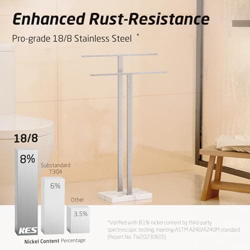 KES Standing Towel Racks for Bathroom 2-Tier, Floor Towel Rack Stand with Heavy Marble Base, Upgrade Steady Freestanding Design, Pro-Grade 18/8 Stainless Steel Brushed Finish, BTH217-2 6
