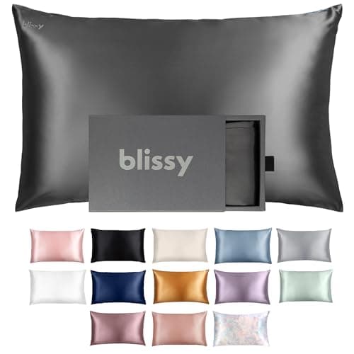 Blissy Silk Pillowcase - 100% Pure Mulberry Silk - 22 Momme 6A High-Grade Fibers - Silk Pillow Cover for Hair & Skin - Regular, Queen & King (Gray, Standard)