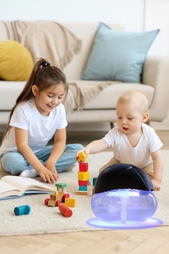 Water-Based Purifier, Water Filter Air Washer For Home and Office - Essential Oil Aroma Diffuser With 7 LED Color Night light - Small Air Cleaner For Smoke and Pets (Black) 7