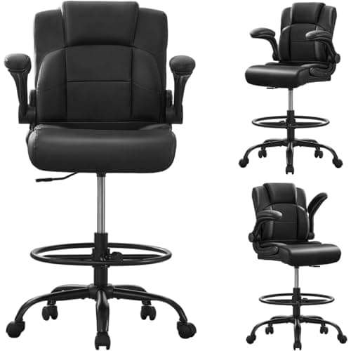 Ergonomic Drafting Chair,Tall Office Chair for Standing Desk with Flip-Up Armrests,Adjustable Foot Ring & Height, High Leather Executive Office Chair for Home,Drawing or Counter Height Use 8