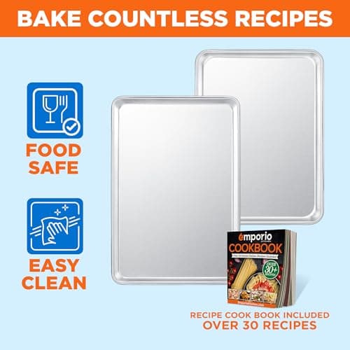 Emporio Kitchen Baking Pan Set - Small and Medium Aluminum Cookie Sheet Pan (9" x 13" and 10.5" x 15"), PFOA, PFOS, PTFE Free, Recipe Booklet Included, Oven Safe Tray, Resist Heat UpTo 500°F, Set of 2 5