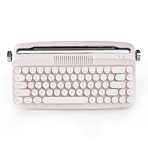YUNZII Upgraded Wireless Typewriter Keyboard, Retro Aesthetic with Integrated Stand,Cute Round Keycaps, USB-C/Bluetooth Connection for Table, Phone, PC and Win/Mac/Android (B307, Baby Pink)