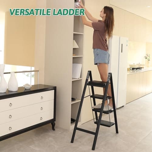 4-Step Folding Ladder, Heavy Duty Ladders for Home & Kitchen, Folding Ladder Easy to Store, Tall Ladder for Adults, Anti-Slip & Space-Saving Step Ladder, 330 Lbs Capacity 9