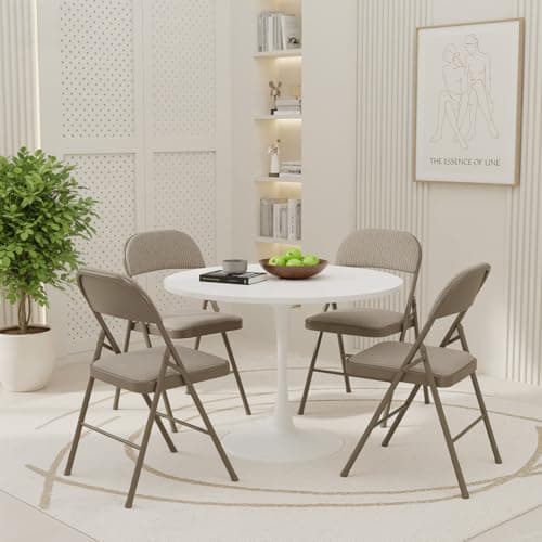 DUMOS 2 Pack Folding Chairs with Padded Cushion and Back - Fabric Stackable Portable Dining Chairs Set, for Home and Office, Conference, Wedding, Party, Patio, Garden, for Indoor Outdoor, Khaki 9