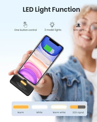 Taegila Portable Phone Charger for iPhone, 5000mAh Small Power Bank MFi Certified Built in Cable LCD Display & LED Light for All iPhone Series 14/13/12/11/XR/X/SE/8/7/6 Pro Max 5