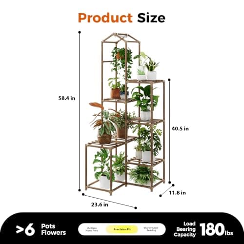 Bamworld Tall Corner Plant Stands with Grow Lights Indoor Outdoor Plant Shelves for Multiple Plants Display Haning Planter Living Room Pation Garden Decor 5