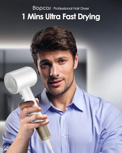 Hair Dryer -Bopcal Ionic Blow Dryer, 500 Million Ions Fast Drying, Low-Noise Hairdryer, 3 Speeds & 4 Temps with Travel Size for Professional Styling at Home/Salon 6