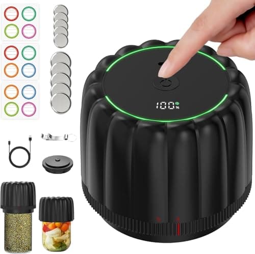 Bunyta Electric Mason Jar Vacuum Sealer Kit - Portable Jar Vacuum Sealer for Canning Jars, with Wide and Regular Mouth Mason Lids, Food Storage Vacuum Sealing Machine, Lids Included, Opener