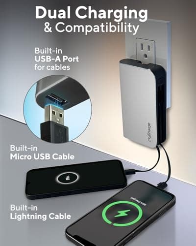 myCharge Portable Charger with Wall Plug – 10050mAh Fast Charging – Power Bank for iPhone, Samsung, Android & More - External Battery Pack Portable Charger with Built-in Cables (Lightning + Micro USB) 7