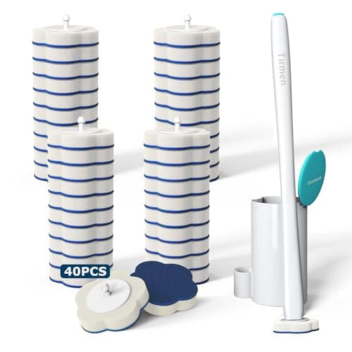 Tirmen Disposable Toilet Brush: Toilet Bowl Brush and Holder Set with 40 Wand Refills, Upgraded Handle, 2X Cleaners, Toilet Cleaning System with Storage Caddy for Sink, Bathtub, Floor, Drain (Green)