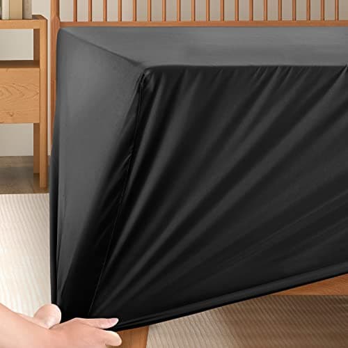 Manyshofu King Extra Deep Pocket Fitted Sheet Only - 1800 Thread Count Hotel Deep Fitted Sheet Up to 24 Inches Mattress, Charcoal Black Bottom Sheet 18-24 Inch Microfiber Deep King Mattress Sheet 6