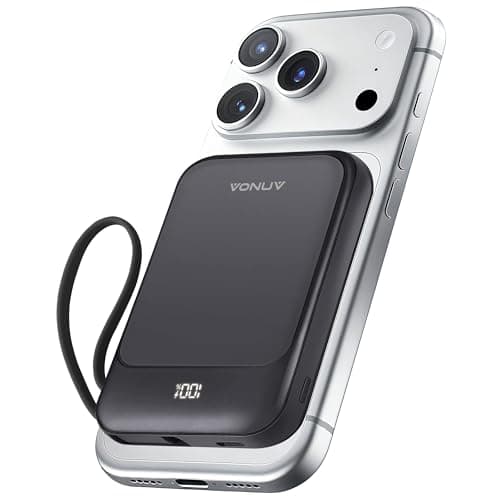 VONUV Magnetic Power Bank 10000mAh, Wireless Portable Charger with 15W Max Fast Charging & Built-in USB-C Cable, 22.5W PD LED Display Battery Pack Compatible with iPhone 17/16/15, Samsung Galaxy