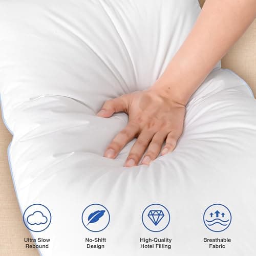 zibroges Goose Feather Pillows Queen Size Pack of 2 - Down Hotel Bed Pillows for Sleeping, Soft 600 Thread Count Cotton Cover, Fluffy Support Surround Fill Polyester for Side, Back, Stomach Sleepers 6