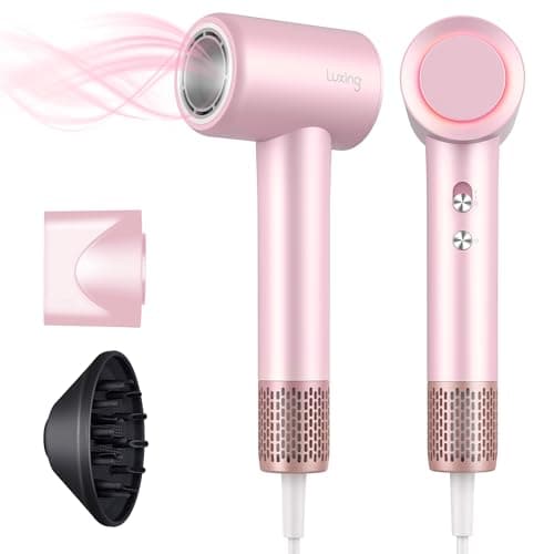 Hair Dryer, TurboLux Ionic 200 Million Negative Ions 1500W Fast Drying High Speed Hairdryer with Diffuser, Lightweight, Low Noise Hair Dryers for Women with 110000 RPM Brushless Motor (Pink)